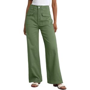 imageDokotoo Womens Cargo Pants Women Baggy Wide Leg High Waist Casual Pants Jean Stretch PantsA Mist Green