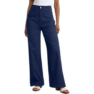 imageDokotoo Womens Cargo Pants Women Baggy Wide Leg High Waist Casual Pants Jean Stretch PantsA Sail Blue