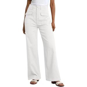 imageDokotoo Womens Cargo Pants Women Baggy Wide Leg High Waist Casual Pants Jean Stretch PantsA White