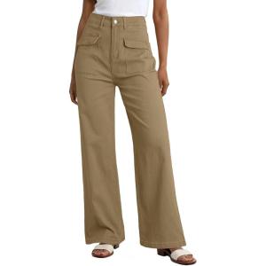 imageDokotoo Womens Cargo Pants Women Baggy Wide Leg High Waist Casual Pants Jean Stretch PantsA Yellow