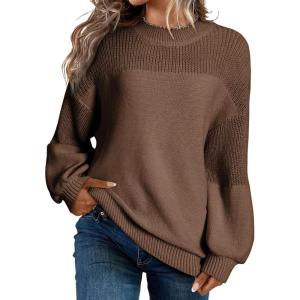 imageDokotoo Womens Casual Long Sleeve Sweaters Loose Crewneck Knit Solid Pullover Sweater Jumper TopsBrown