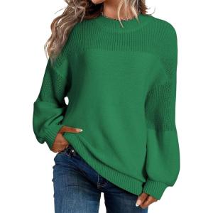 imageDokotoo Womens Casual Long Sleeve Sweaters Loose Crewneck Knit Solid Pullover Sweater Jumper TopsDark Green