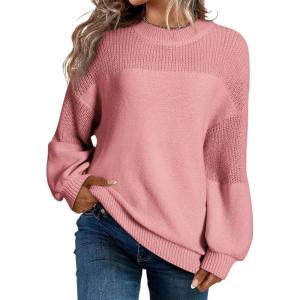 imageDokotoo Womens Casual Long Sleeve Sweaters Loose Crewneck Knit Solid Pullover Sweater Jumper TopsPink