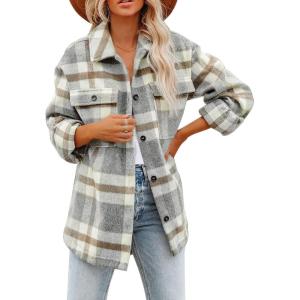 imageDokotoo Womens Casual Plaid Button Down Long Sleeve Shirts Flannel Shacket Jacket CoatsA Brown