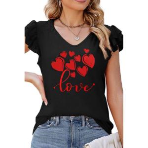 imageDokotoo Womens Casual Ruffle Short Sleeve Tops Cute Solid Color Knit Ribbed T Shirts BlousesPattern Black