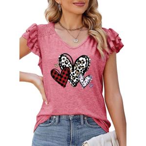 imageDokotoo Womens Casual Ruffle Short Sleeve Tops Cute Solid Color Knit Ribbed T Shirts BlousesPattern Pink