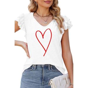 imageDokotoo Womens Casual Ruffle Short Sleeve Tops Cute Solid Color Knit Ribbed T Shirts BlousesPattern White