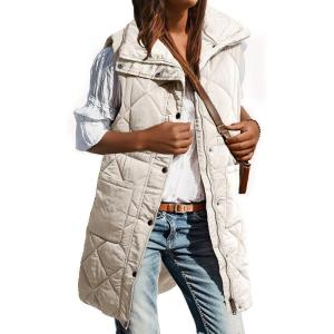 imageDokotoo Womens Casual Winter Long Puffer Vest Stand Collar Sleeveless Puffy Jackets Coat with PocketsSmoke Gray