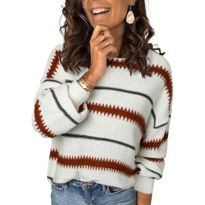 imageDokotoo Womens Color Block Sweaters Long Sleeve Crewneck Pullover Knit Jumper TopsA3 Brown