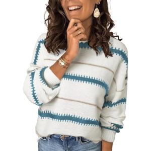 imageDokotoo Womens Color Block Sweaters Long Sleeve Crewneck Pullover Knit Jumper TopsA3 Sky Blue