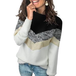 imageDokotoo Womens Color Block Sweaters Long Sleeve Crewneck Pullover Knit Jumper TopsB Black