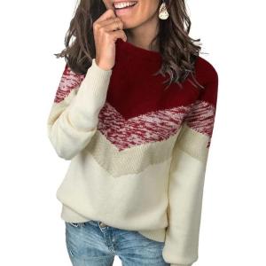 imageDokotoo Womens Color Block Sweaters Long Sleeve Crewneck Pullover Knit Jumper TopsB Red