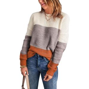 imageDokotoo Womens Color Block Sweaters Long Sleeve Crewneck Pullover Knit Jumper TopsD1 Yellow