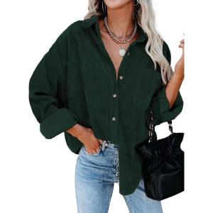 imageDokotoo Womens Corduroy Button Down Shirts Boyfriend Long Sleeve Oversized Blouses Tops1 Green01