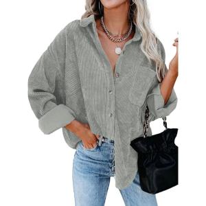 imageDokotoo Womens Corduroy Button Down Shirts Boyfriend Long Sleeve Oversized Blouses Tops1 Grey01
