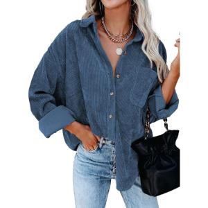 imageDokotoo Womens Corduroy Button Down Shirts Boyfriend Long Sleeve Oversized Blouses Tops1 Sky Blue
