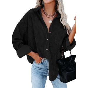 imageDokotoo Womens Corduroy Button Down Shirts Boyfriend Long Sleeve Oversized Blouses Tops1a Black