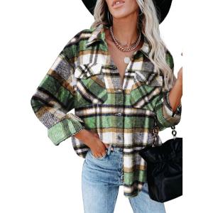 imageDokotoo Womens Corduroy Button Down Shirts Boyfriend Long Sleeve Oversized Blouses Tops2 Green