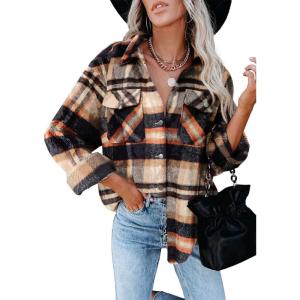 imageDokotoo Womens Corduroy Button Down Shirts Boyfriend Long Sleeve Oversized Blouses Tops2 Orange