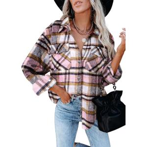 imageDokotoo Womens Corduroy Button Down Shirts Boyfriend Long Sleeve Oversized Blouses Tops2 Pink