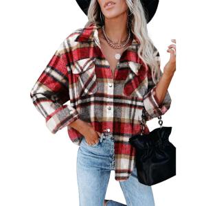 imageDokotoo Womens Corduroy Button Down Shirts Boyfriend Long Sleeve Oversized Blouses Tops2a Red