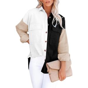 imageDokotoo Womens Corduroy Button Down Shirts Boyfriend Long Sleeve Oversized Blouses TopsC Black