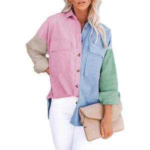 imageDokotoo Womens Corduroy Button Down Shirts Boyfriend Long Sleeve Oversized Blouses TopsC Multicolor