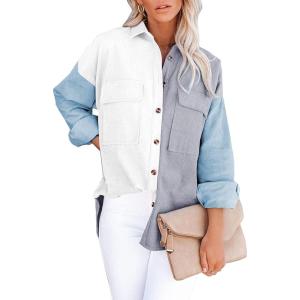 imageDokotoo Womens Corduroy Button Down Shirts Boyfriend Long Sleeve Oversized Blouses TopsC Sky Blue