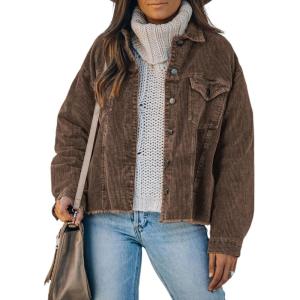 imageDokotoo Womens Corduroy Jackets Button Down Long Sleeve Casual Shacket Coats OutwearA Dark Brown