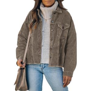 imageDokotoo Womens Corduroy Jackets Button Down Long Sleeve Casual Shacket Coats OutwearA Dark Khaki