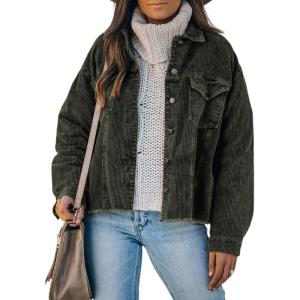 imageDokotoo Womens Corduroy Jackets Button Down Long Sleeve Casual Shacket Coats OutwearA Green