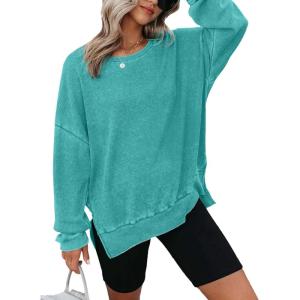 imageDokotoo Womens Oversized Waffle Knit Crewneck Sweatshirts Long Sleeve Side Slits Casual Pullover Sweatshirt TopsSky Blue