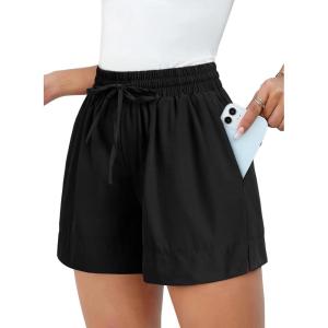 imageDokotoo Womens Shorts Athletic Shorts for Women Quick Dry Gym Workout Summer Outfits Running Zipper Pocket High WaistedBlack