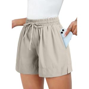 imageDokotoo Womens Shorts Athletic Shorts for Women Quick Dry Gym Workout Summer Outfits Running Zipper Pocket High WaistedCream