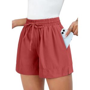 imageDokotoo Womens Shorts Athletic Shorts for Women Quick Dry Gym Workout Summer Outfits Running Zipper Pocket High WaistedIndian Red