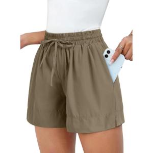 imageDokotoo Womens Shorts Athletic Shorts for Women Quick Dry Gym Workout Summer Outfits Running Zipper Pocket High WaistedLight Brown
