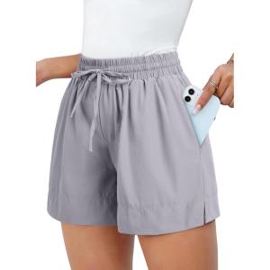 imageDokotoo Womens Shorts Athletic Shorts for Women Quick Dry Gym Workout Summer Outfits Running Zipper Pocket High WaistedLight Grey