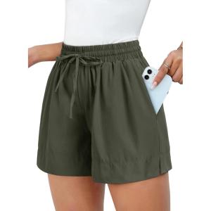 imageDokotoo Womens Shorts Athletic Shorts for Women Quick Dry Gym Workout Summer Outfits Running Zipper Pocket High WaistedMilitary Green