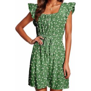 imageDokotoo Womens Summer Casual Sleeveless Romper Loose Floral Printed Shorts Overalls Jumpsuits with PocketsDark Green