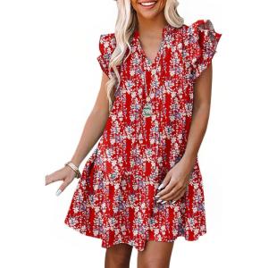 imageDokotoo Womens Summer Dresses 2025 VNeck Drawstring Ruffle Cap Short Sleeve Side Pockets Mini Dress SundressMulticolor 2