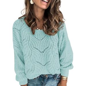 imageDokotoo Womens Sweaters 2025 Crewneck Cute Elegant Soft Long Sleeve Hollow Cable Knit Pullover TopsGreen 2