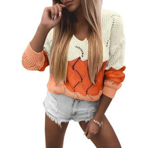 imageDokotoo Womens Sweaters 2025 Crewneck Cute Elegant Soft Long Sleeve Hollow Cable Knit Pullover TopsZ1 Apricot