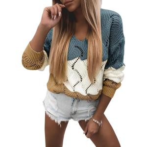 imageDokotoo Womens Sweaters 2025 Crewneck Cute Elegant Soft Long Sleeve Hollow Cable Knit Pullover TopsZ1 Dusty Blue