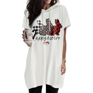imageDokotoo Womens Tops Dressy Casual Short Sleeve Oversized Tshirts Summer Hoodie Dress Tunics Tops Loose Fit Long ShirtsA1 Bunny