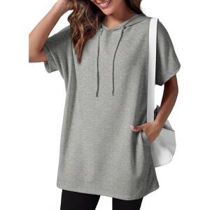 imageDokotoo Womens Tops Dressy Casual Short Sleeve Oversized Tshirts Summer Hoodie Dress Tunics Tops Loose Fit Long ShirtsGray