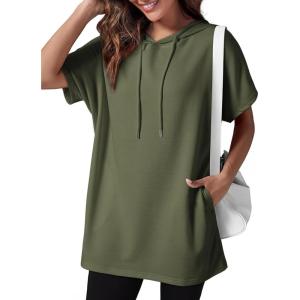 imageDokotoo Womens Tops Dressy Casual Short Sleeve Oversized Tshirts Summer Hoodie Dress Tunics Tops Loose Fit Long ShirtsGuacamole Green