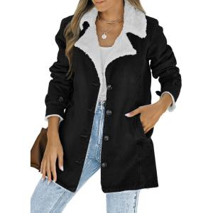 imageDokotoo Womens Winter Warm Jean Jacket Stand Collar Wool Liner Sherpa Denim Coats Thicker Outerwear with PocketsA Black