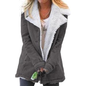 imageDokotoo Womens Winter Warm Jean Jacket Stand Collar Wool Liner Sherpa Denim Coats Thicker Outerwear with PocketsA Gray 2