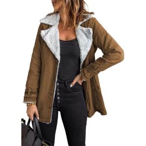 imageDokotoo Womens Winter Warm Jean Jacket Stand Collar Wool Liner Sherpa Denim Coats Thicker Outerwear with PocketsA Khaki