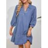 imageDokotoo Denim Dress for Women Fashion Fall Casual Babydoll 2025 V Neck 34 Puff Sleeve Jean DressesAshleigh Blue